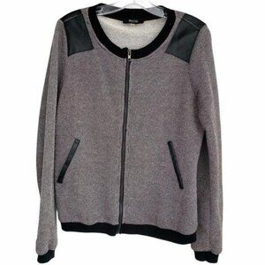 41Hawthorn Knit Tweed Moto Jacket Size L Faux Leather Trim Gray Black Full  Zip